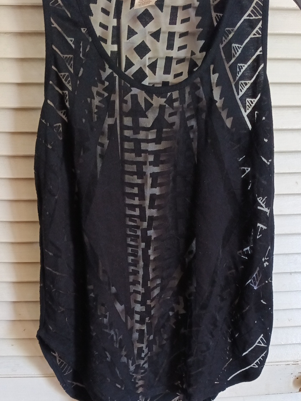 Faded Glory Black Sheer Tribal-Print Sleeveless Tank